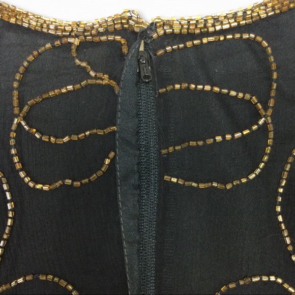 Vintage JMC Silk Party Cocktail Dress Split Sequin Beaded Floral Black Womens PM - Picture 13 of 16